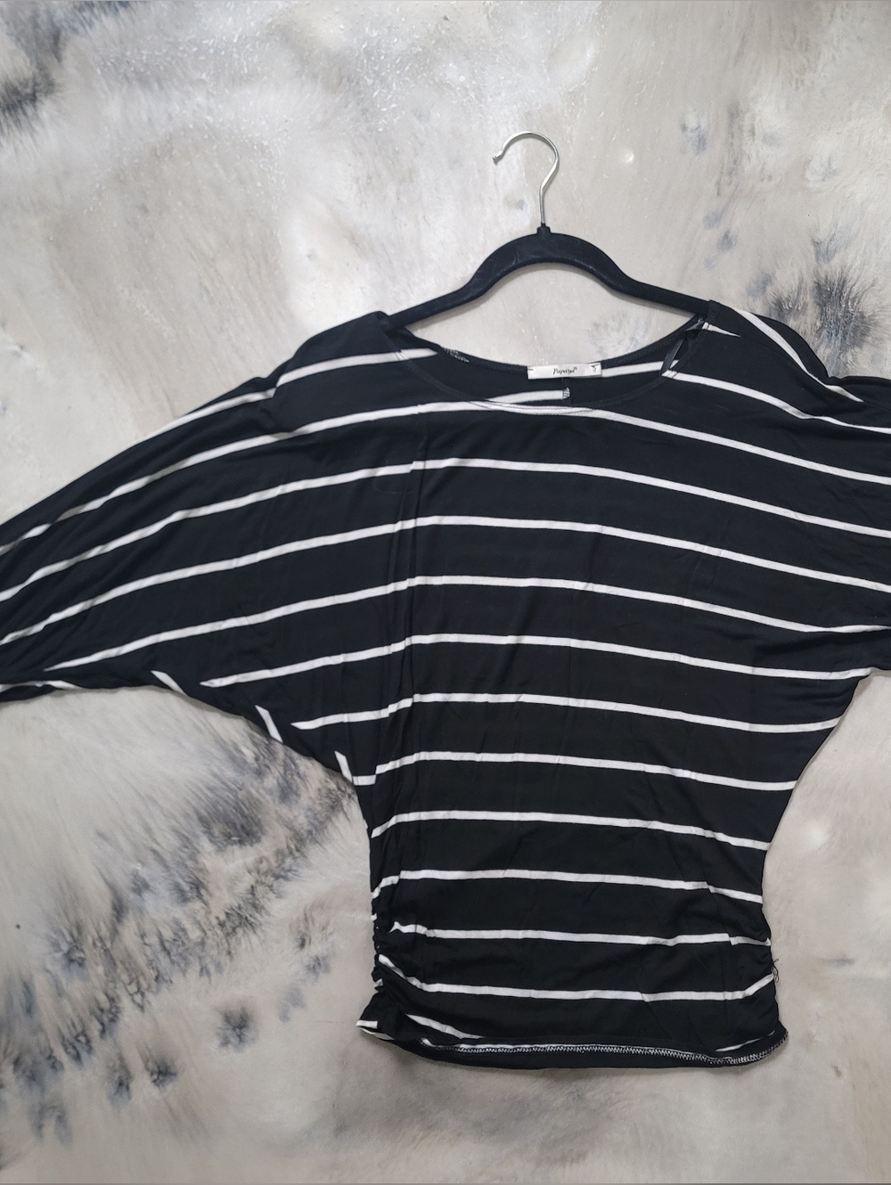 Papaya Black and White Striped Top